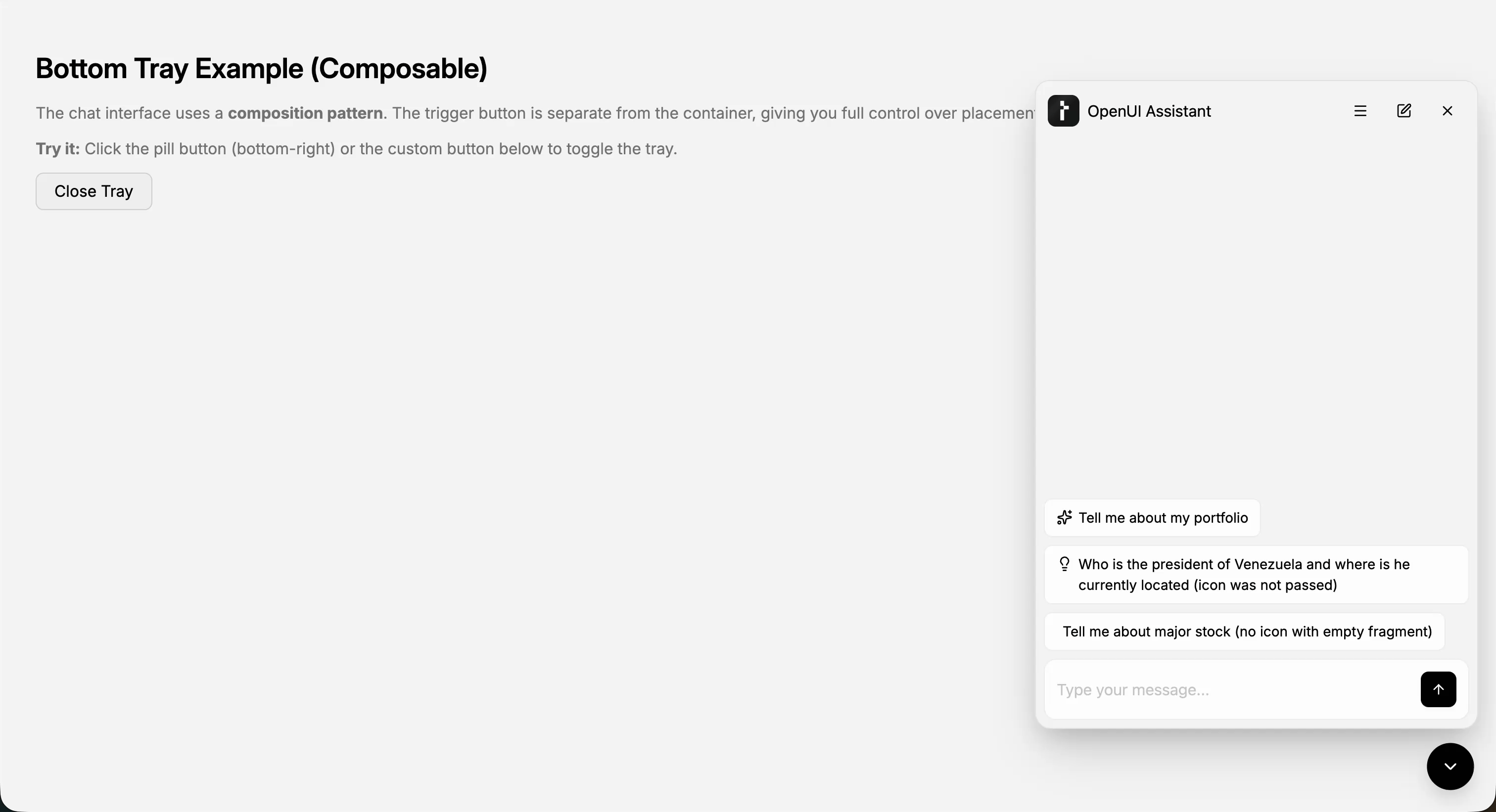 BottomTray widget in collapsed and expanded states