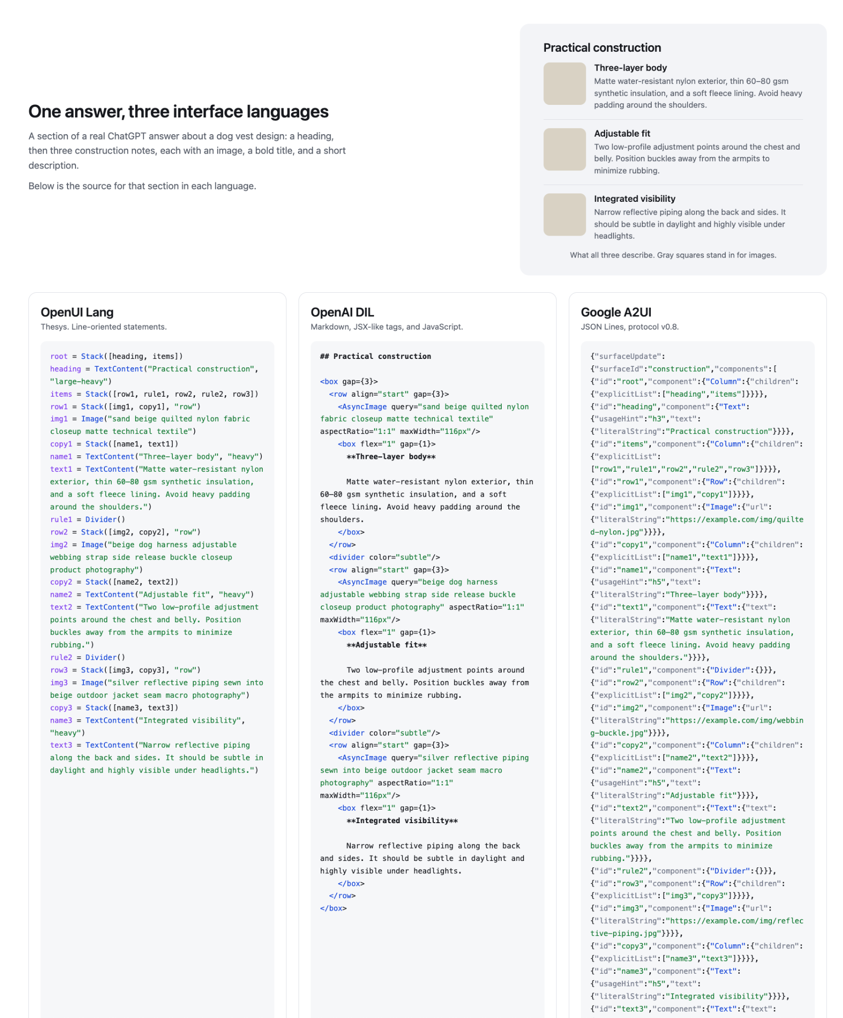 Examples of interface inference languages used to generate UI